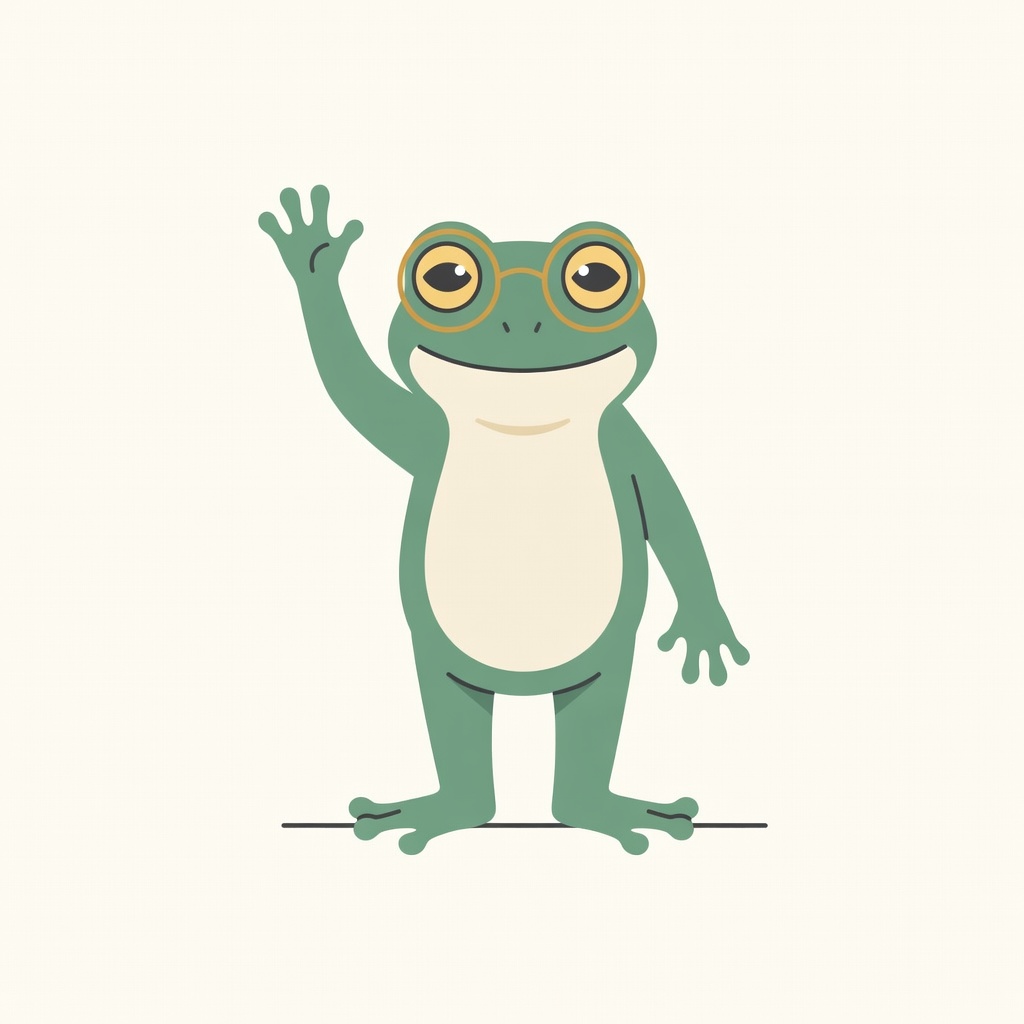 The Frog Focus mascot waving